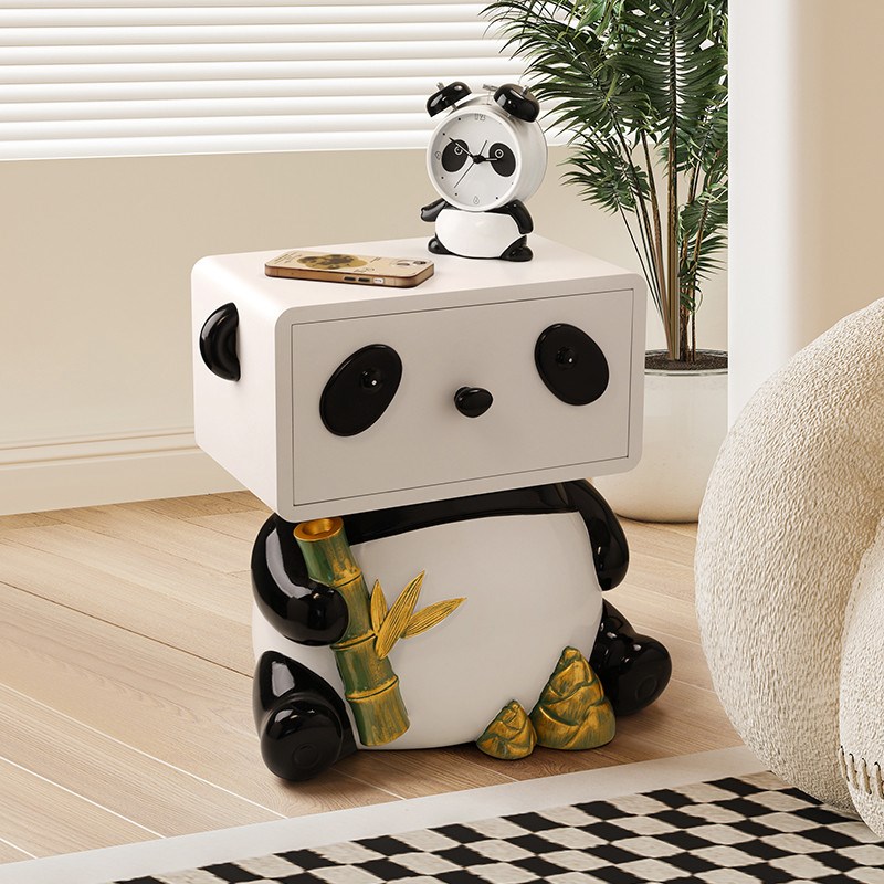 可爱奶油风熊猫落地摆件卧室床头柜现代轻奢高Q级客厅茶几边收纳