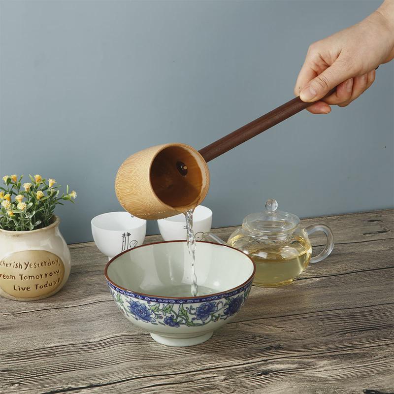 竹水勺长柄水瓢厨房家用胡桃木加长F手柄户外浇花覆古手工竹制水