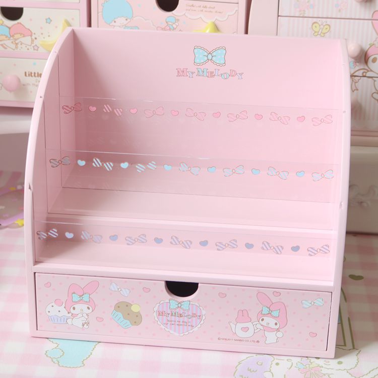 美乐蒂Myc Melody首饰盒 展示化妆架少女桌面收纳盒可爱木质整理