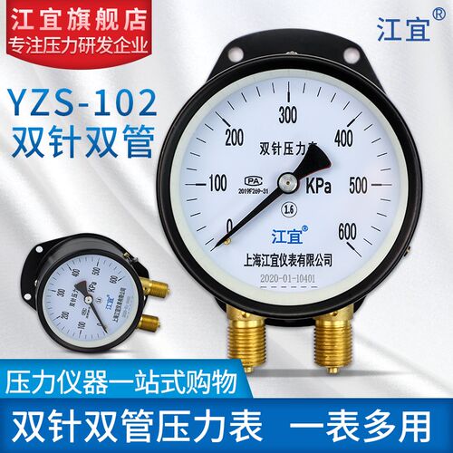 上海江宜YZS-102双针双管压力表0-2500KPa铁路机车专用压力表