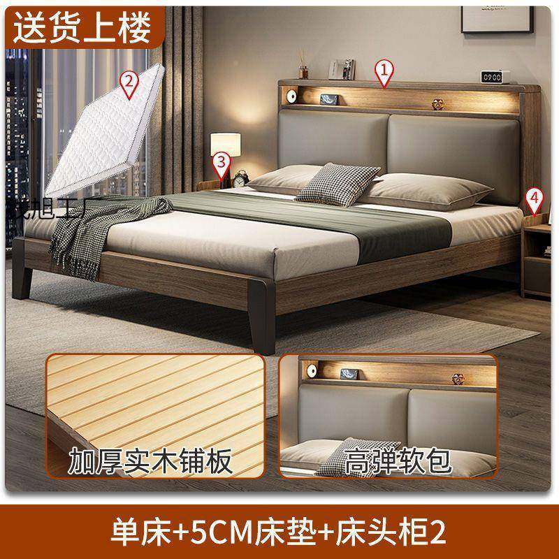 实木床双1.5米简约现代人床1.主出租房民卧宿经济型18.2单人985床