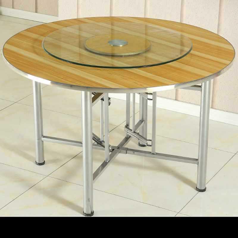 可大圆桌面板带玻璃转盘吃折桌架餐桌食堂08饭桌乡村家用叠酒店桌