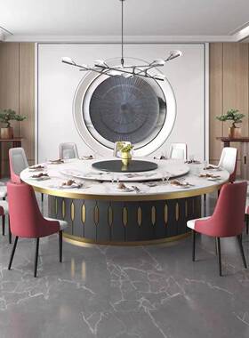 现代约包厢电动餐桌组人合饭店大简圆桌子1520人店实酒木岩板VLB