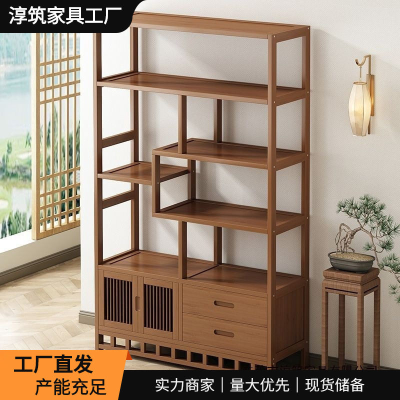新中式博古架客厅摆件展示柜非实木办公室家用柜书架茶柜置物架