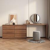 实新中式 梳妆卧室简约现木代尾斗柜一体化妆桌小G床户型台转角书