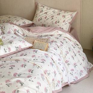 端复古美式 花全棉四件套园风被套ML581纯棉床单裸睡床高田上印用
