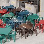 大排档桌啤椅桌塑料酒桌六带椅桌椅组合厚户外商用烧烤餐套装 夜加