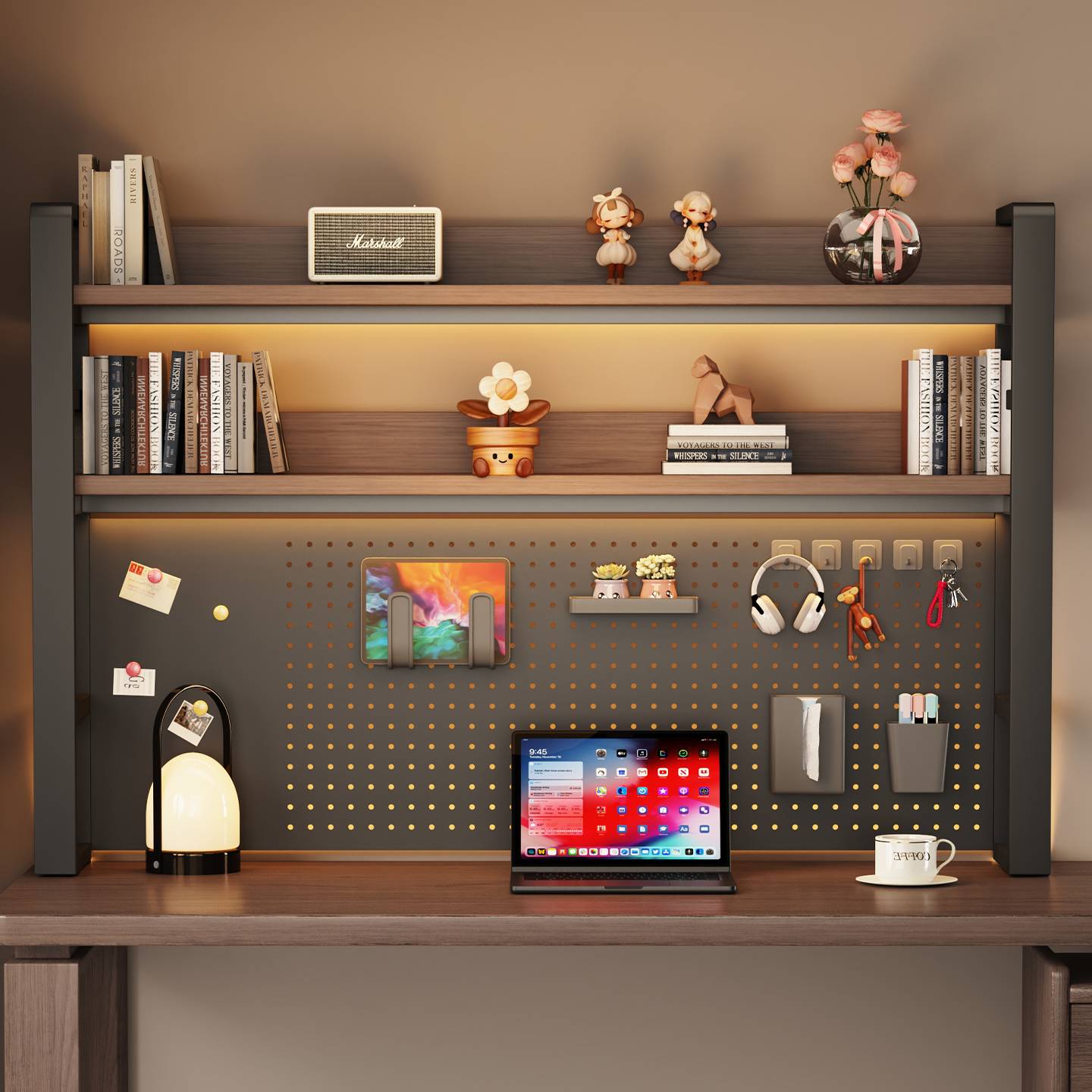 桌面书架洞洞板置物架学习书桌上多层收纳架电脑桌上整理架电竞风