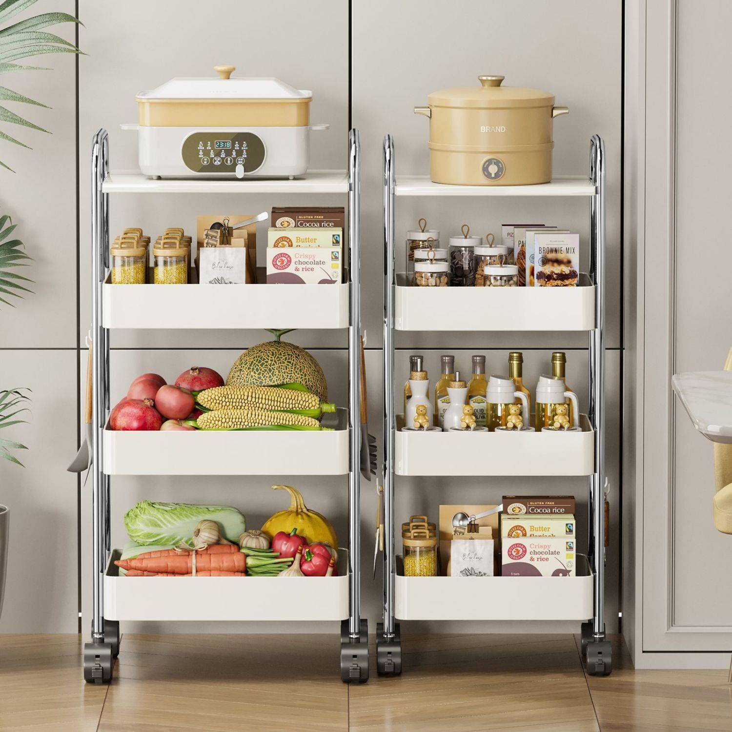 厨蔬菜置物菜架抽拉式篮子落地多层水果纳收架房多功能夹缝小XYCF