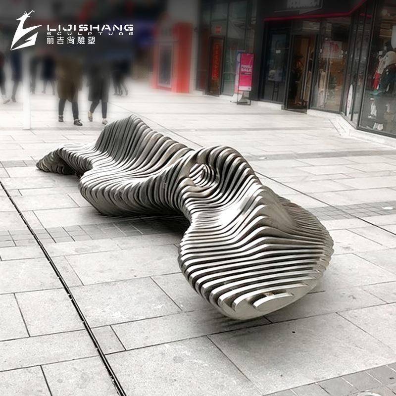 大型商术场景观坐凳艺切片不608园锈钢座椅闲坐休凳户外广场公休