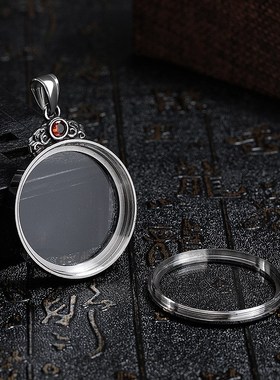 透明双面唐卡嘎乌盒吊坠圆形不锈钢玻璃相盒N可打开朱砂瓶吊坠钛