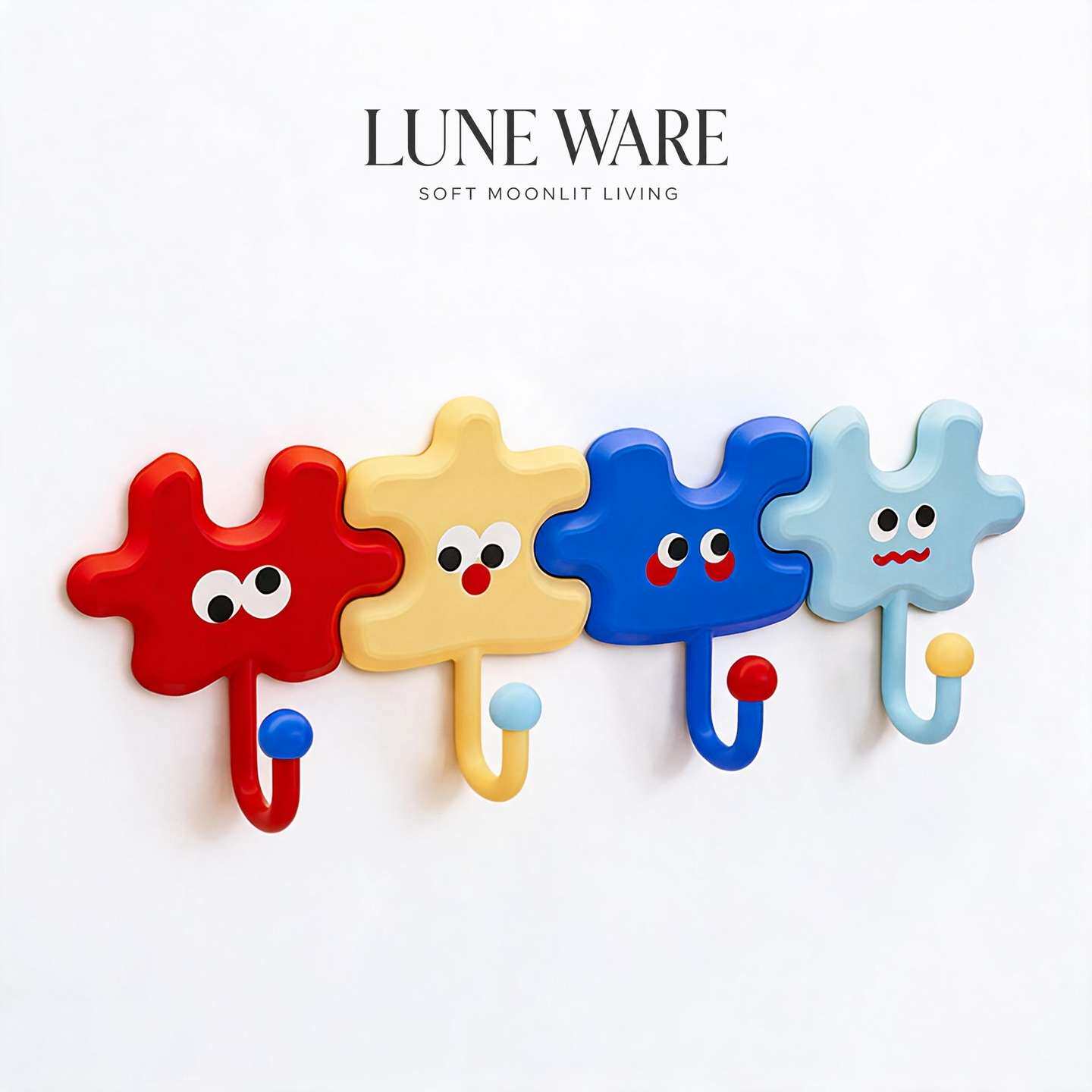 LUNE WARE▪4个挂钩拼图多巴胺免打孔入户门厨房卫生间浴室墙粘钩