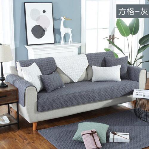 格子四季沙发垫冬季简约现代皮沙发套防滑坐垫北欧靠背巾定做实木