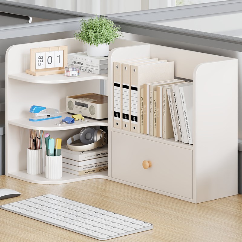 桌面书架转角置物架卧室宿舍收纳储物柜办公桌工位V简易多层整理