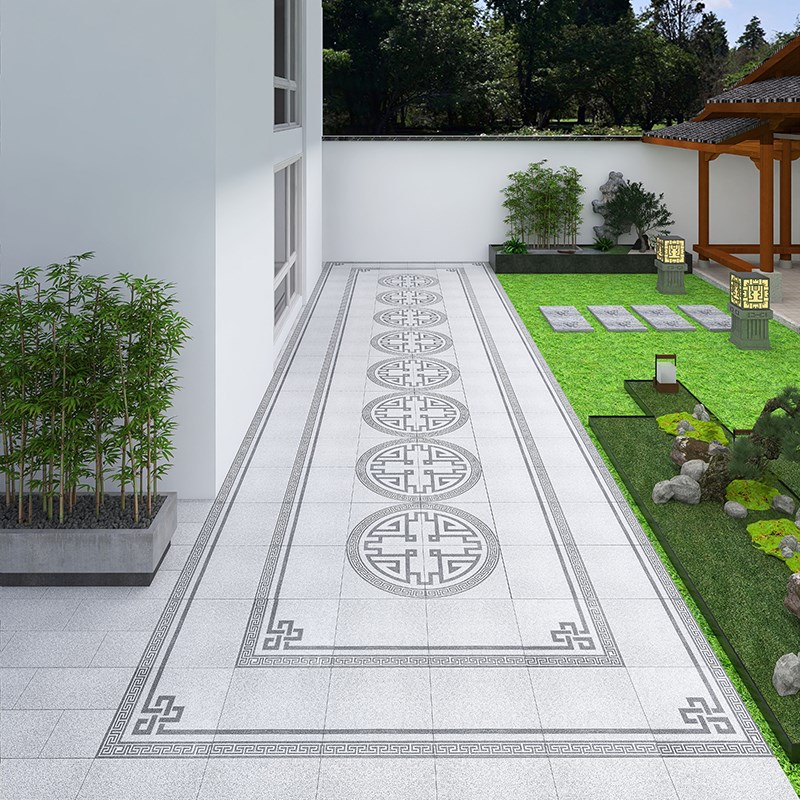 新中式庭院火烧面拼花瓷砖别墅院子入户3.6xN12地铺石防滑抗冻地