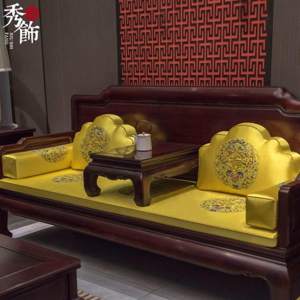 新中式红木沙发坐垫套罗汉床座垫五件套富贵元宝加大厚海绵垫定制