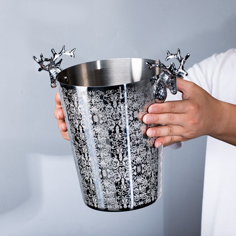 欧式奢华香d槟桶手工刻花纹路冰酒器家用红酒冰镇器洋房装饰摆件