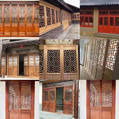 东阳实木花格中式仿古门窗镂空屏风隔断挂落门楣角花厂家店定制古