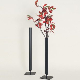 黑色中古插花瓶细长金属花器桌面装饰家居侘寂风艺术创意软装摆件