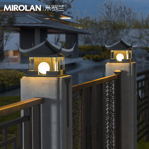 门柱灯太阳能庭院柱头灯接电款新中式柱H子灯户外防水别墅大门柱