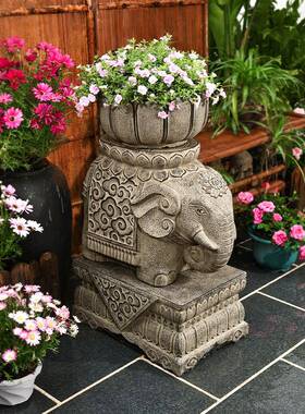 GZ露6M庭院户外大象F77J7997门装墩摆件仿石墩花盆置底座花园布台