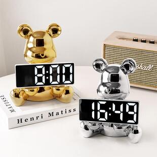 创意托熊摆盘客厅家居电室20241213视柜酒件柜玄关装饰品电子时钟