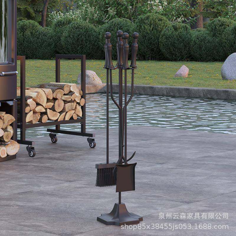 四跨境亚马逊供货火黑色落地柴火架14壁炉铲工具架柴架件套储物扫