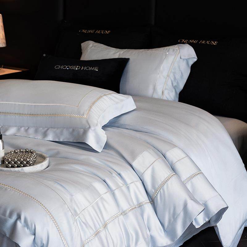 100S澳棉轻奢刺绣宽CS202412四件套奶色全棉被套床单油四季可床上,床上用品,床品套件/四件套/多件套,淘宝优惠券,粉丝福利购,淘宝优惠卷