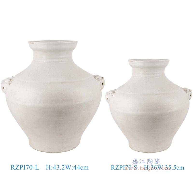 景德镇开片裂纹釉狮子头耳白色大罐子仿古绿色陶瓷罐插花装饰摆件