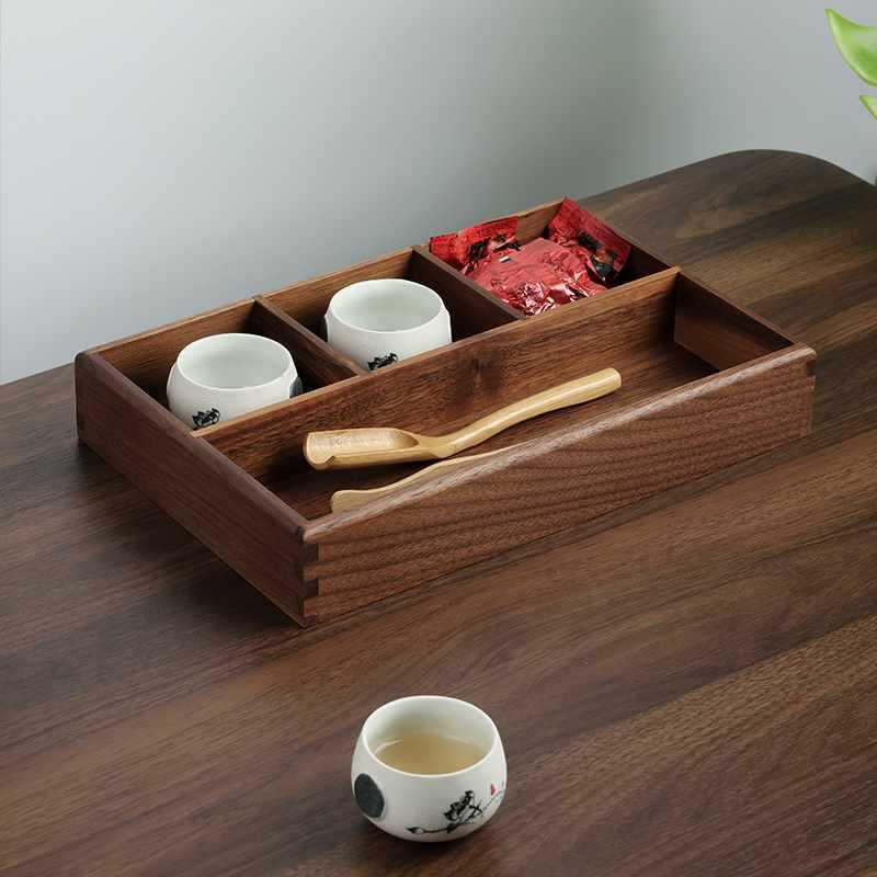 四格收纳实木桌面茶几收纳户盒玄关入进门纳钥匙收件木质长方形家
