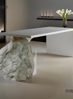 新款塑石头玻璃桌脚石创雕意支撑茶桌钢柯咖童落地装饰摆件麦太保