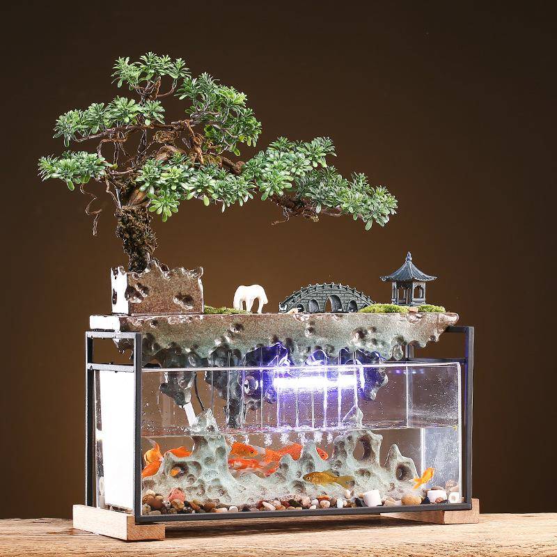 创意假山财流水小喷摆件风水招办公PUJ室客厅型流水鱼缸泉桌面造