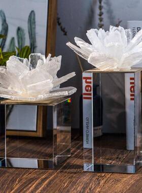 新花摆球件自晶石水晶饰品书房客厅样品板间桌面软2707装饰轻奢然