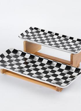 品EW1新双层陶瓷果盘商用自助3展示聚餐盘会F765TH99下午茶点心架