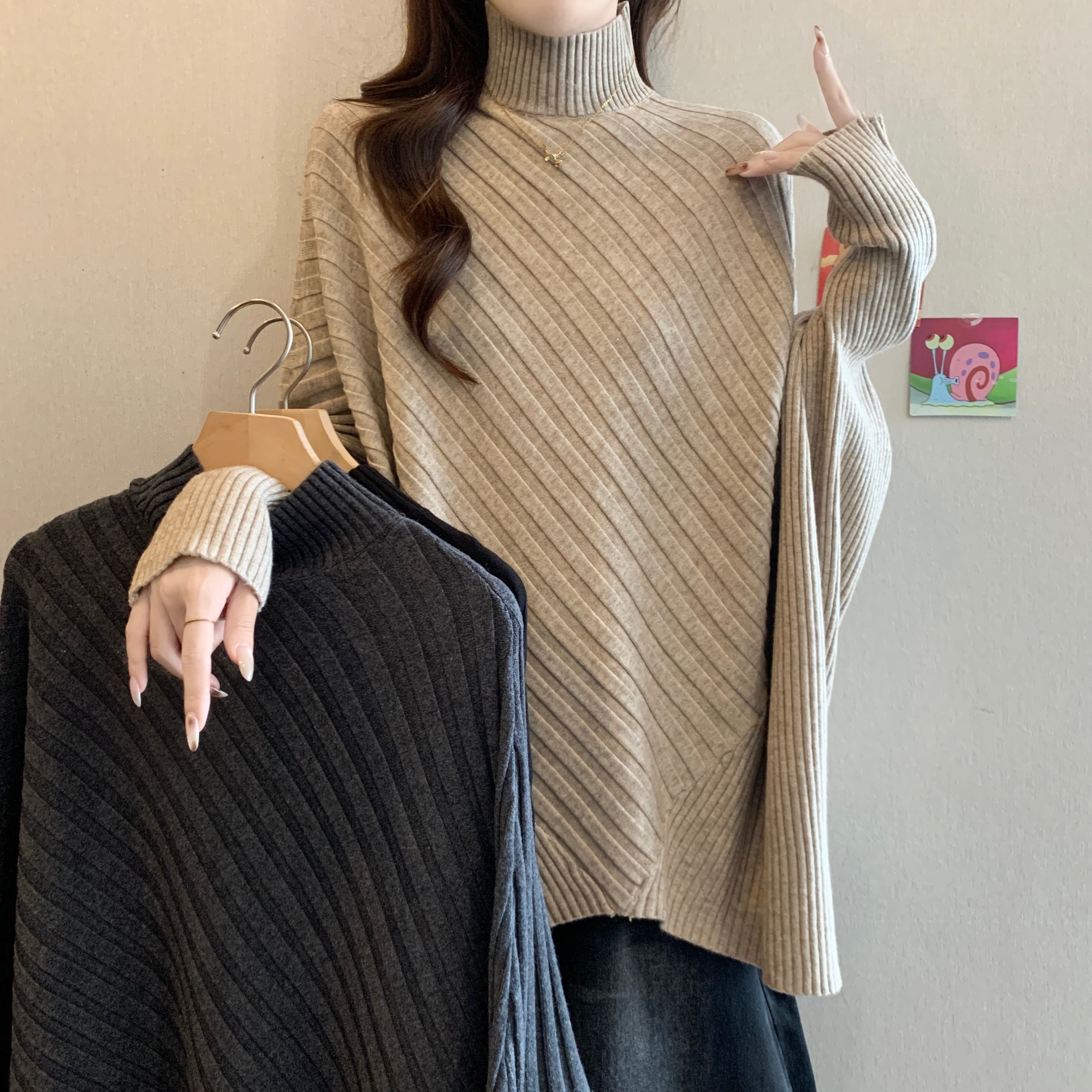 加厚半高领长袖毛衣2025秋冬大码女装胖mm独特宽松巨显瘦针织上衣