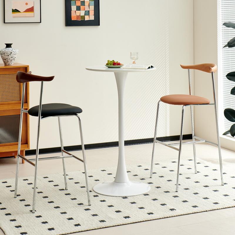 实木牛角谈椅小户型家用软靠背休餐椅简约闲洽铁包艺无品牌/吧台