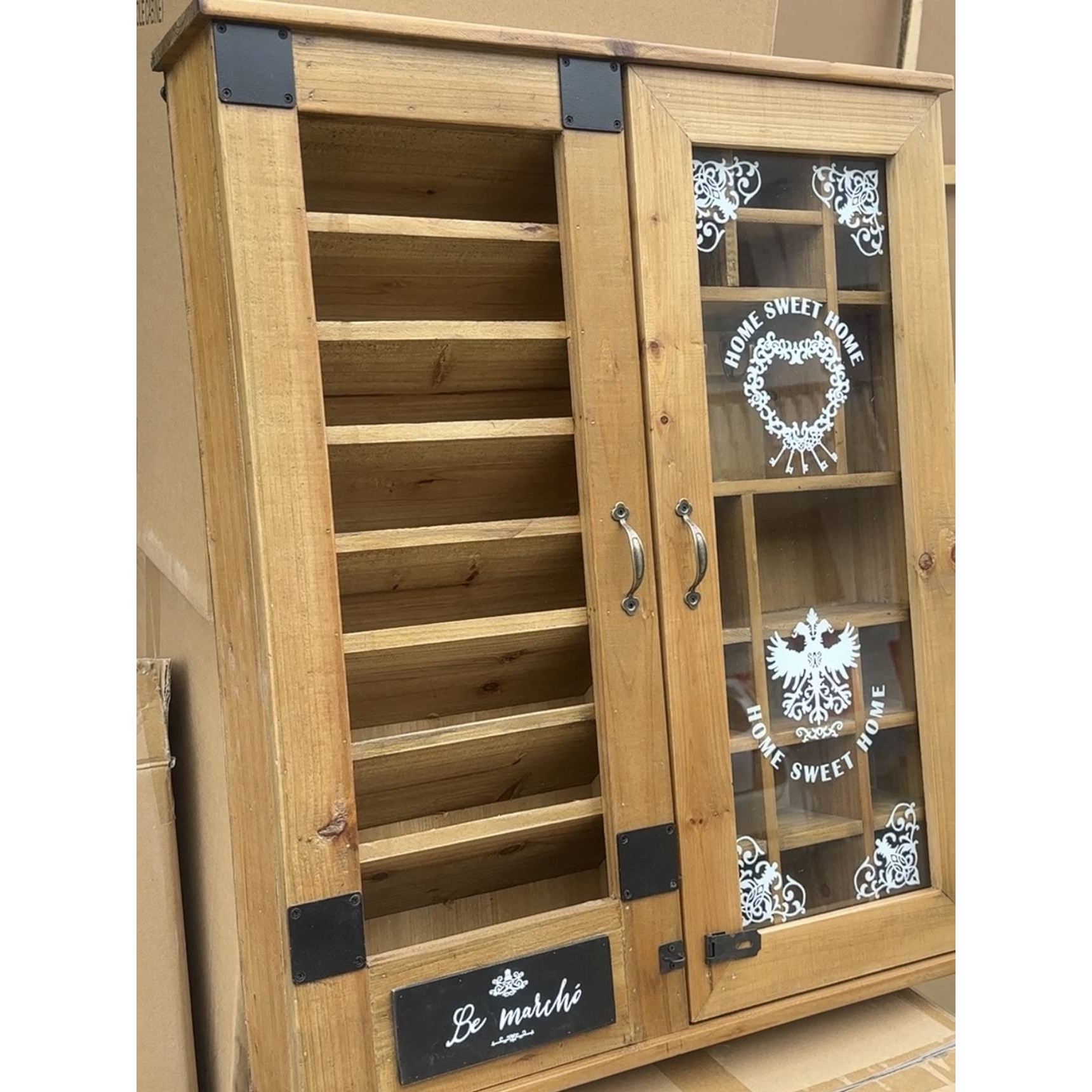 超！实木复古工艺多格层墙壁置物柜壁柜实木玻璃吊柜仿古柜子