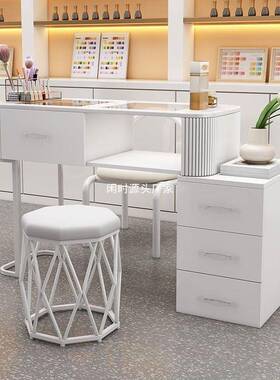 奶油风美甲全桌白色日式纳玻单人套轻奢简约美甲台收折FXK璃叠美
