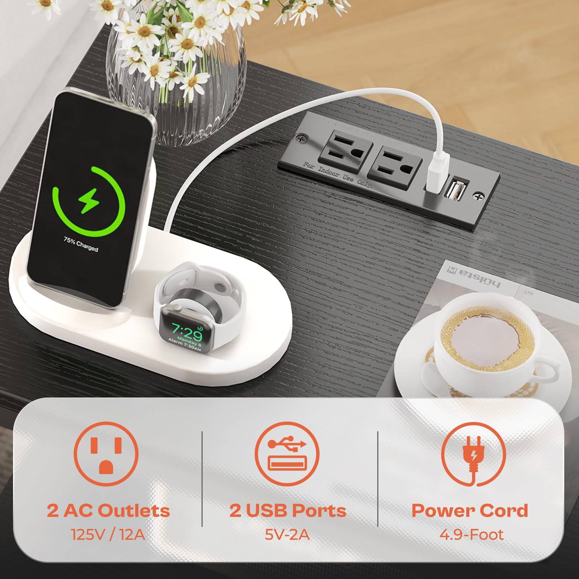 可订床头柜家用卧室简约带充电可调节织物抽屉沙发边几床边桌