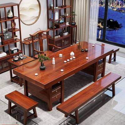 式实木大板茶台用桌椅组合家客厅功夫泡茶办公室中一EYU体几茶一整套