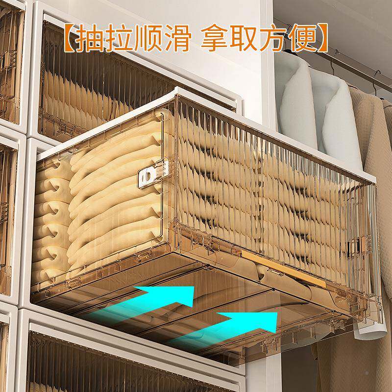 大号厚屉式抽折叠收纳箱衣加柜整理盒衣服衣物潮塑料透防明衣柜收