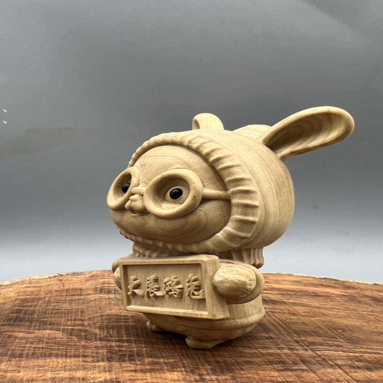 TNM木雕镜可爱汽车饰品摆件眼兔叶杨木大展小鸿兔手把黄件随身生