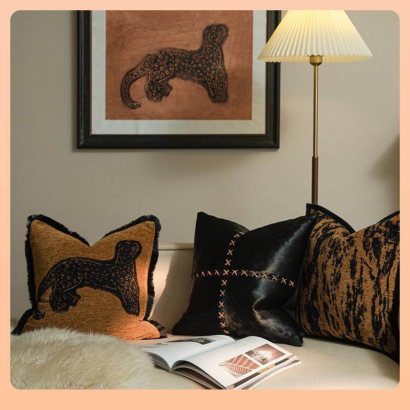 ?美拉德色系客厅沙用发抱雪F$ph(h(@枕尼尔提花垫靠家新中式复古