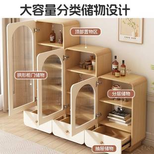 奶边油风玻璃餐边酒柜书用柜展墙示置物靠家客BKJ厅立柜电视柜柜