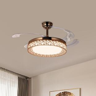 风扇灯形吊扇灯灯餐厅卧室客厅现代简约家用静隐846电扇音灯具一