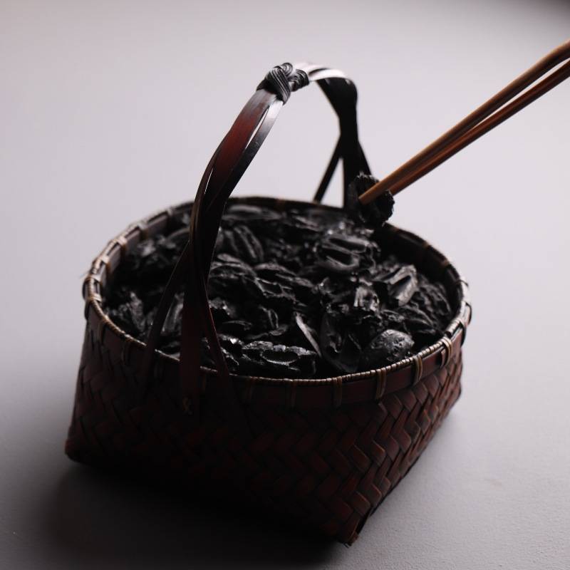 七月七竹编碳篓茶室木炭收纳篮手工碳筐围炉煮茶核桃碳置物篮炭钵