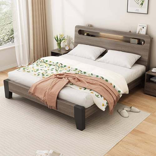 床1实木现代简约1米5双用人家UHP卧室.2米单出租房用床人架