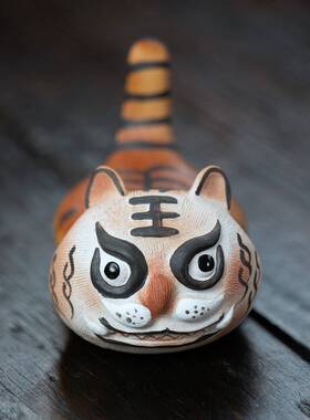 宜兴原矿紫砂招财小老虎茶宠摆件可养手工生肖瑞兽小萌虎可爱茶玩