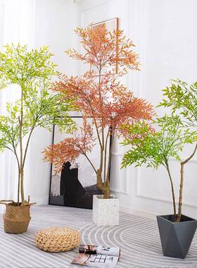 仿真绿南天植竹家居室内落物地装饰假盆栽南天竺仿NTZ植橱窗摆真