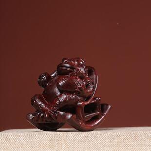檀紫檀人在生绿赢摆件家蟾蜍一体雕刻自惬意文玩摆件吉祥物